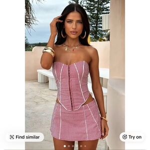 Gingham Strapless Corset top in Red